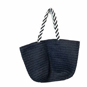 Rachel Zoe Tote Handbag Purse Womens Black White Woven Straw Lightweight